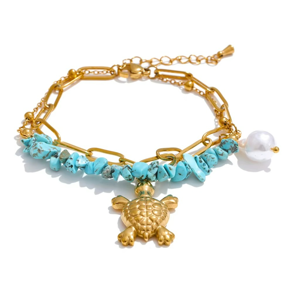 Ocean Style Turtle & Pearl Bracelet