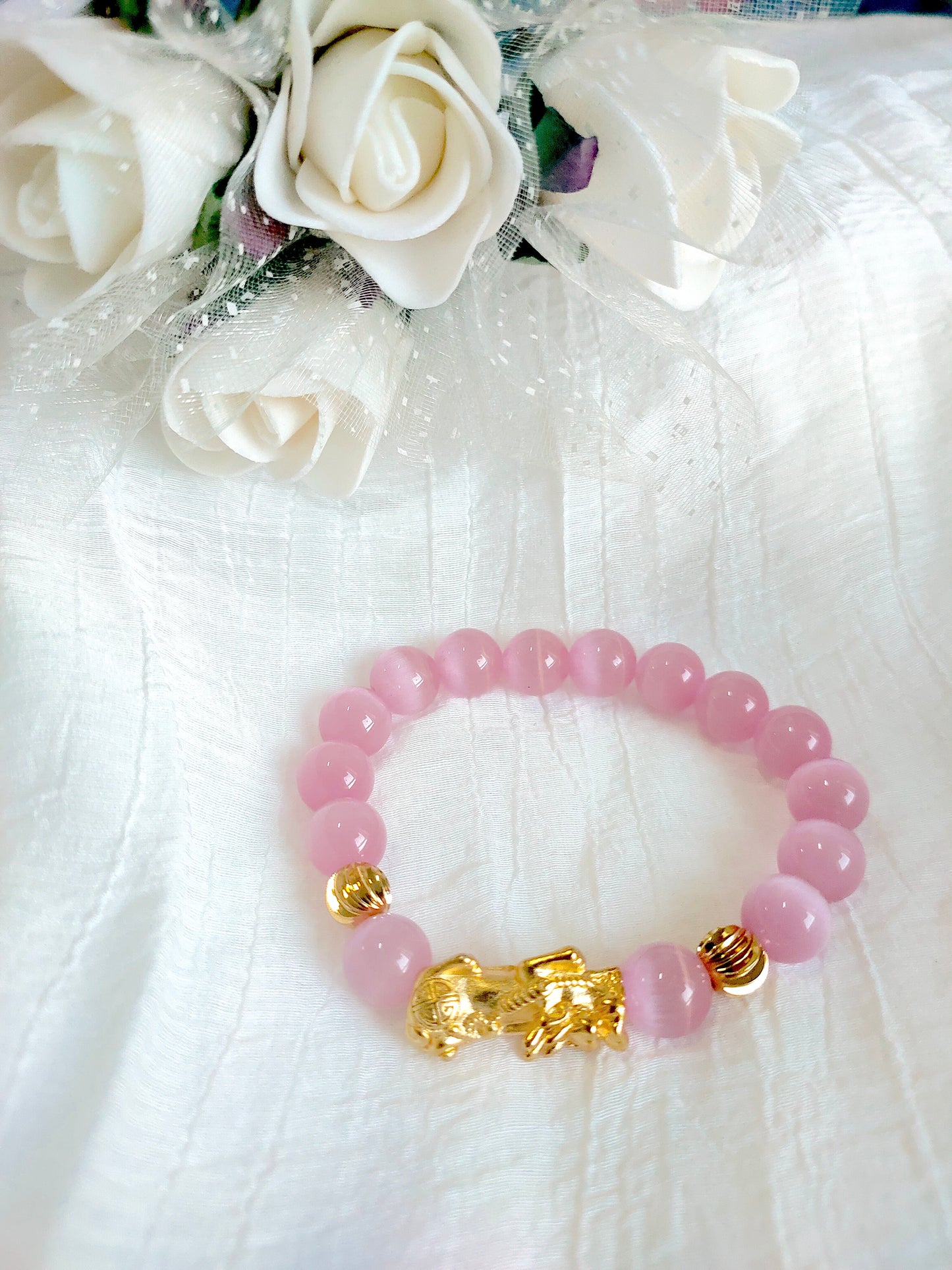 Pixiu Rose Quartz Charm Bracelet