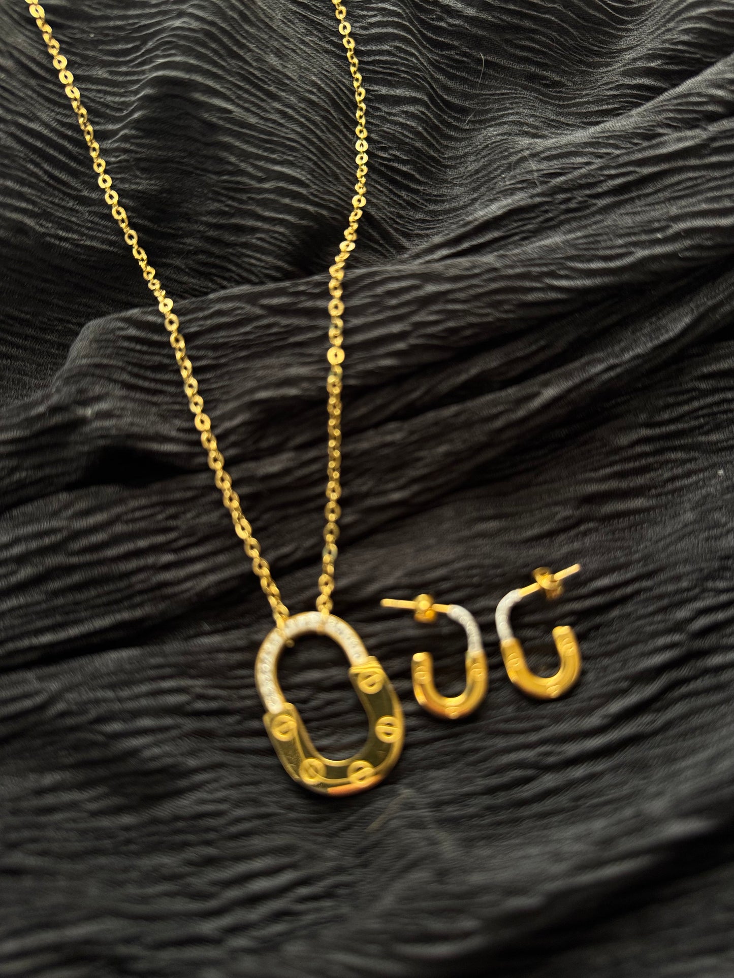 Studded Lock Necklace and Earrings Set