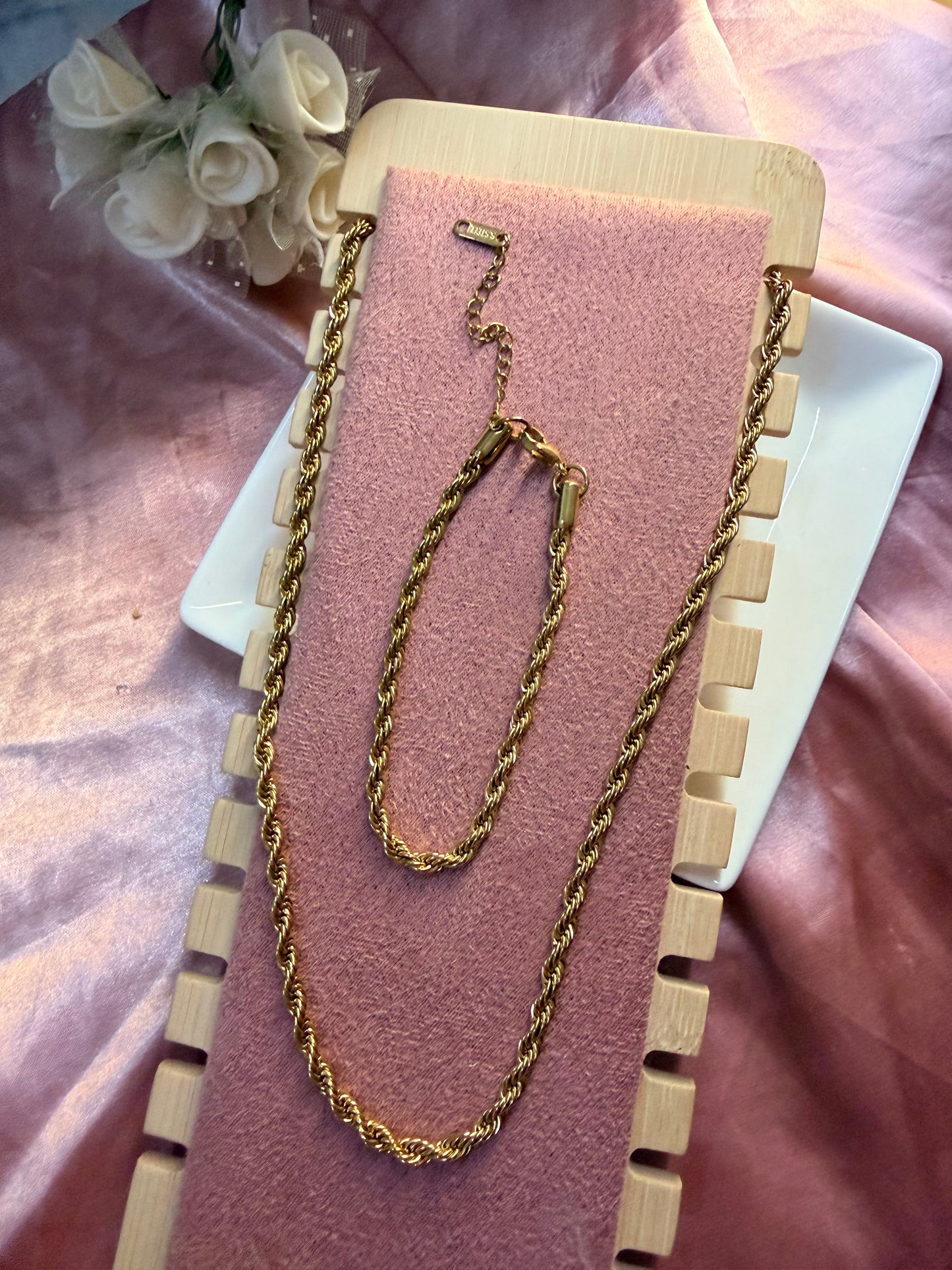 Rope Chain Necklace and Bracelet Set