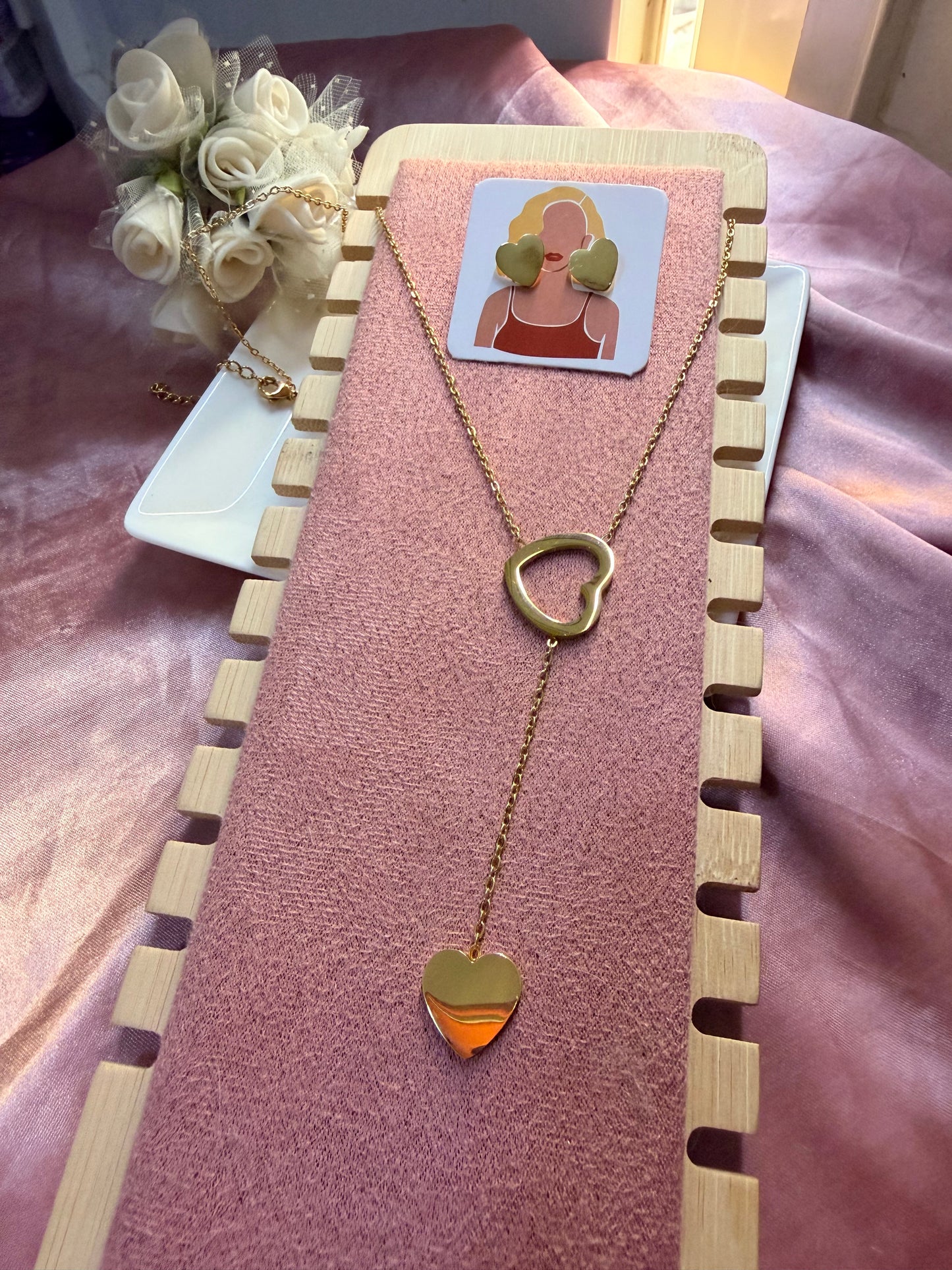 Heart Necklace and Earrings Set
