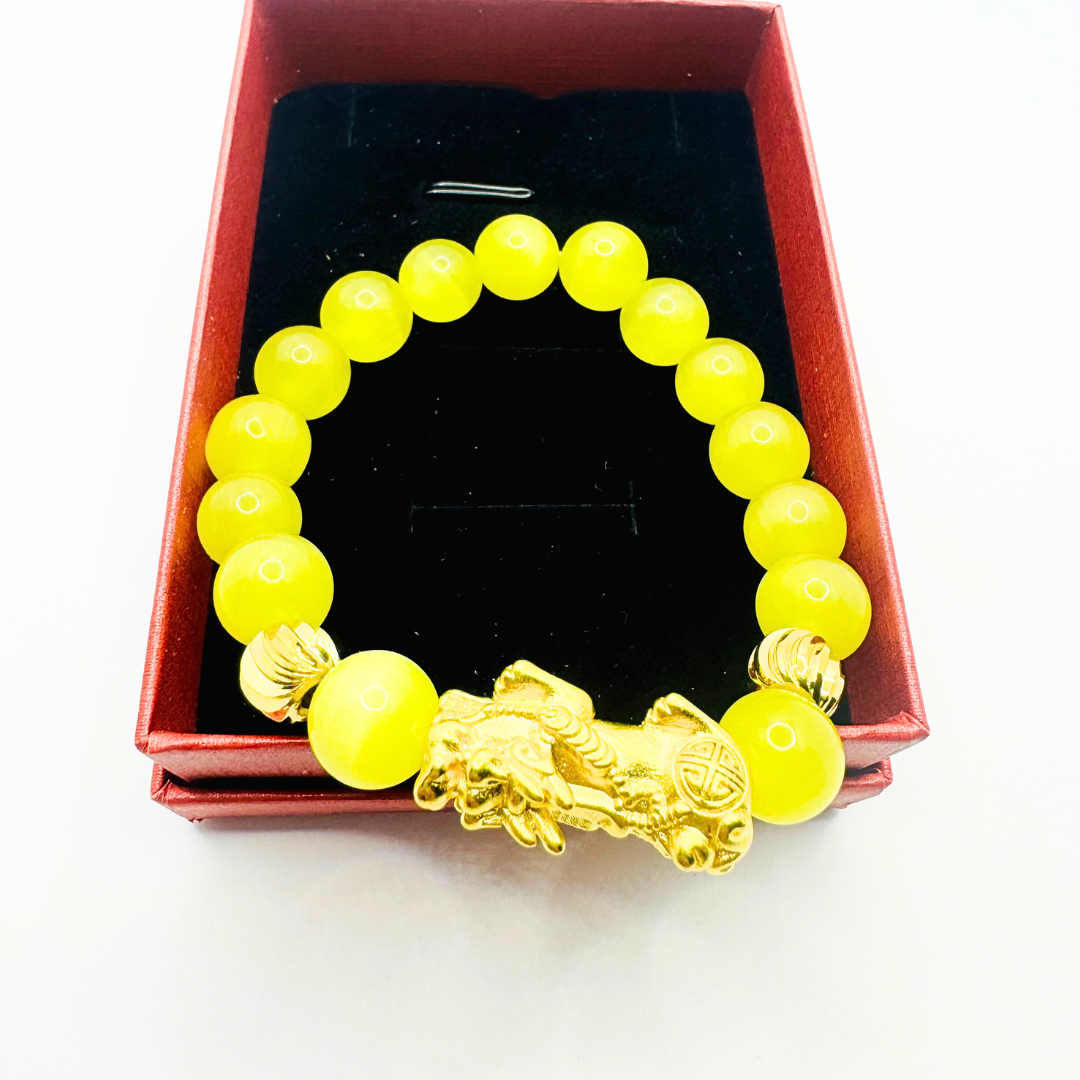 Pixiu Yellow Natural Stone Charm Bracelet