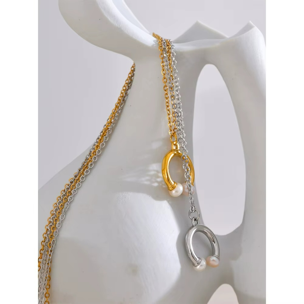 Natural Pearl U-Shape Pendant Necklace