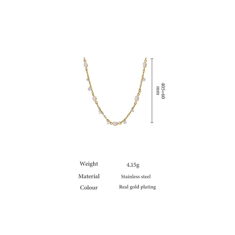 Natural Pearl & CZ Chain Necklace