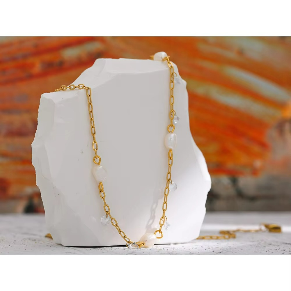 Natural Pearl & CZ Chain Necklace