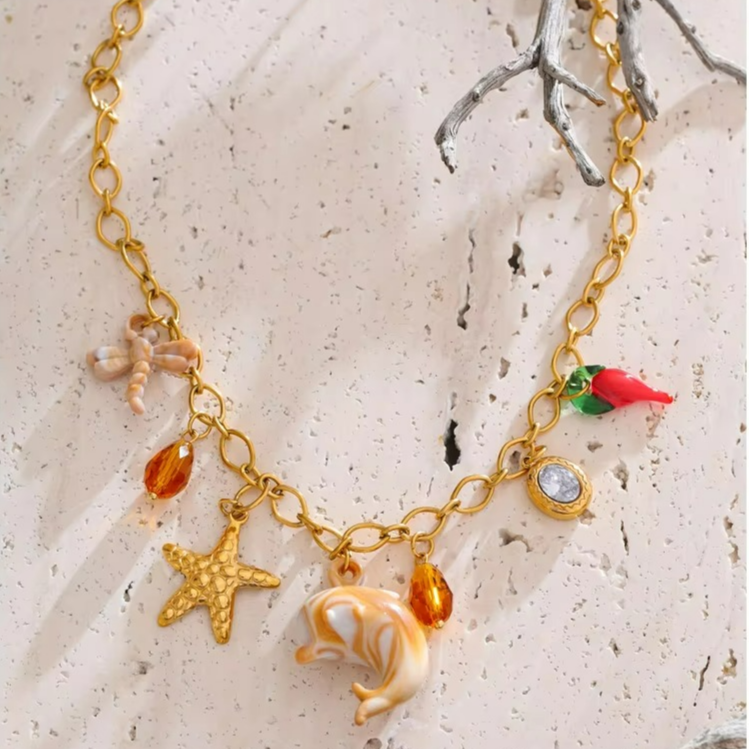 Shell Resin Dolphin Conch Necklace