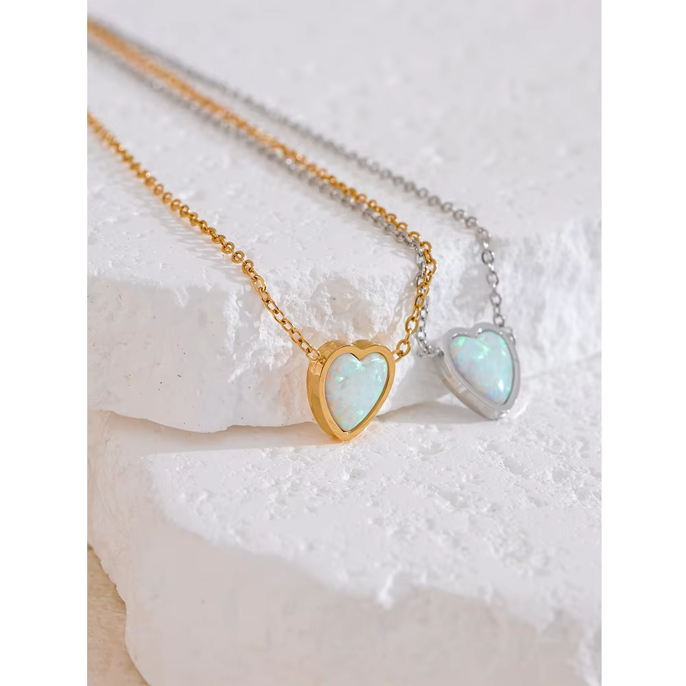 Opal Stone Heart Pendant Necklace
