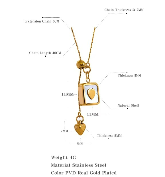 Square Heart Shell Pendant Necklace