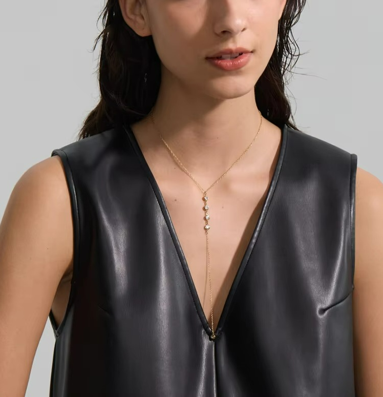 Cubic Zirconia Round Y Chain Long Drop Necklace