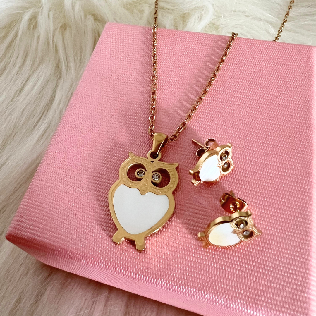 Owl Necklace and Earrings Set