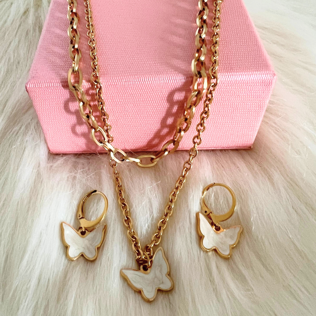 Butterfly Shell Necklace and Earrings Set