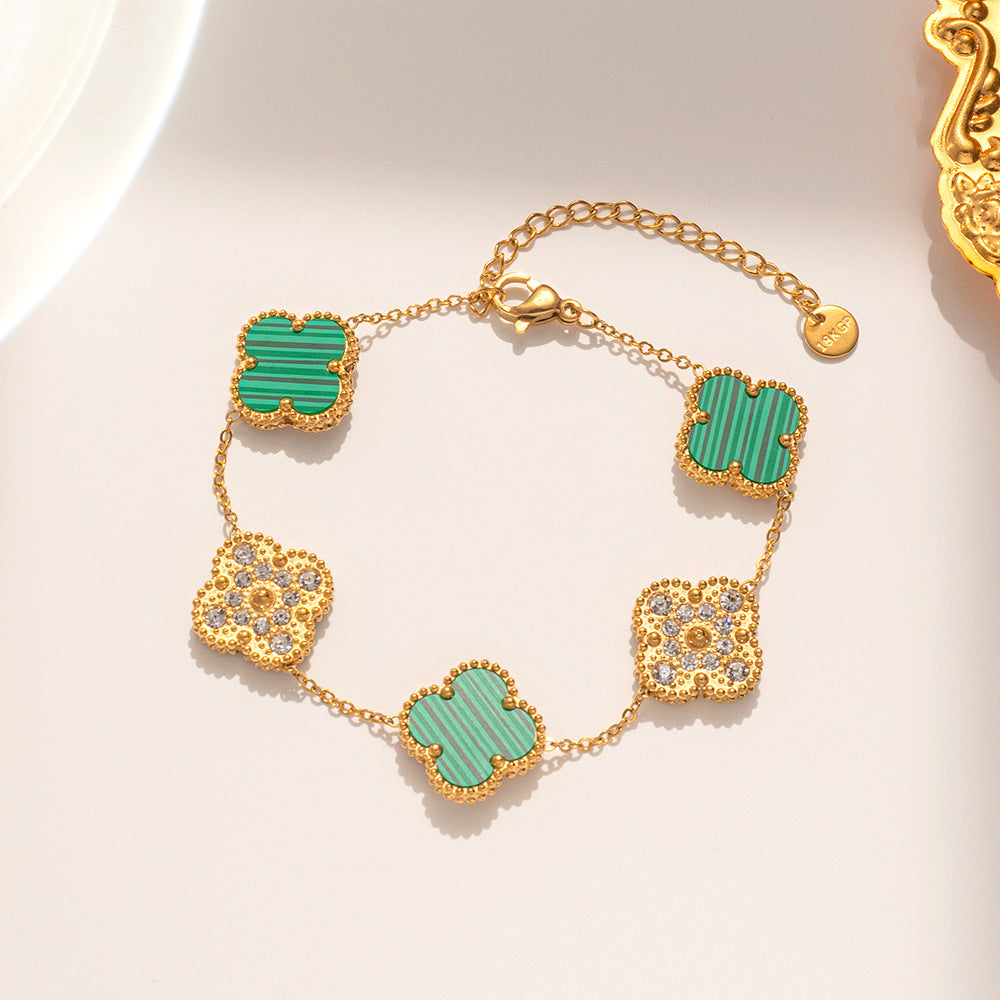 Four Leaf Clover Necklace Earrings and Bracelet Set Green