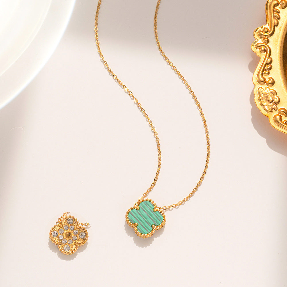 Four Leaf Clover Necklace Earrings and Bracelet Set Green