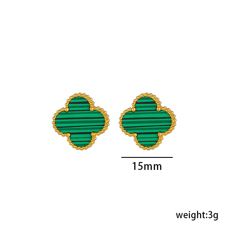 Four Leaf Clover Necklace Earrings and Bracelet Set Green