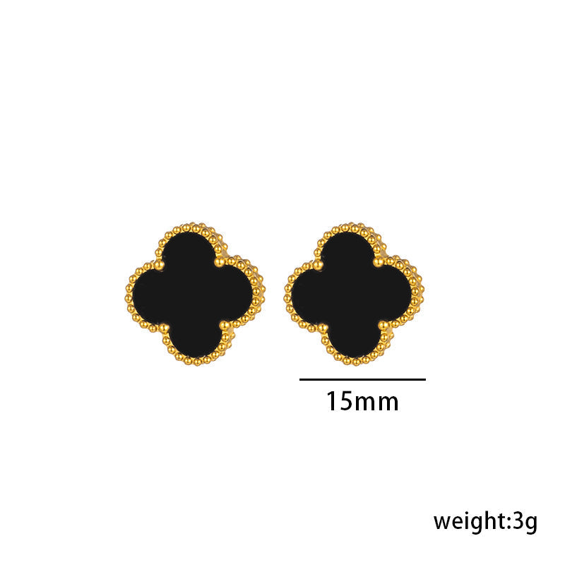 Four Leaf Clover Necklace Earrings and Bracelet Set Black
