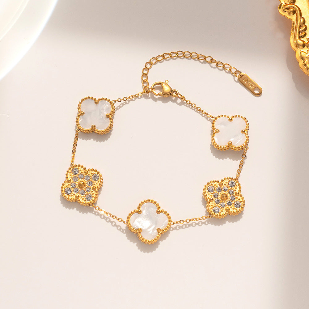 Four Leaf Clover Necklace Earrings and Bracelet Set White