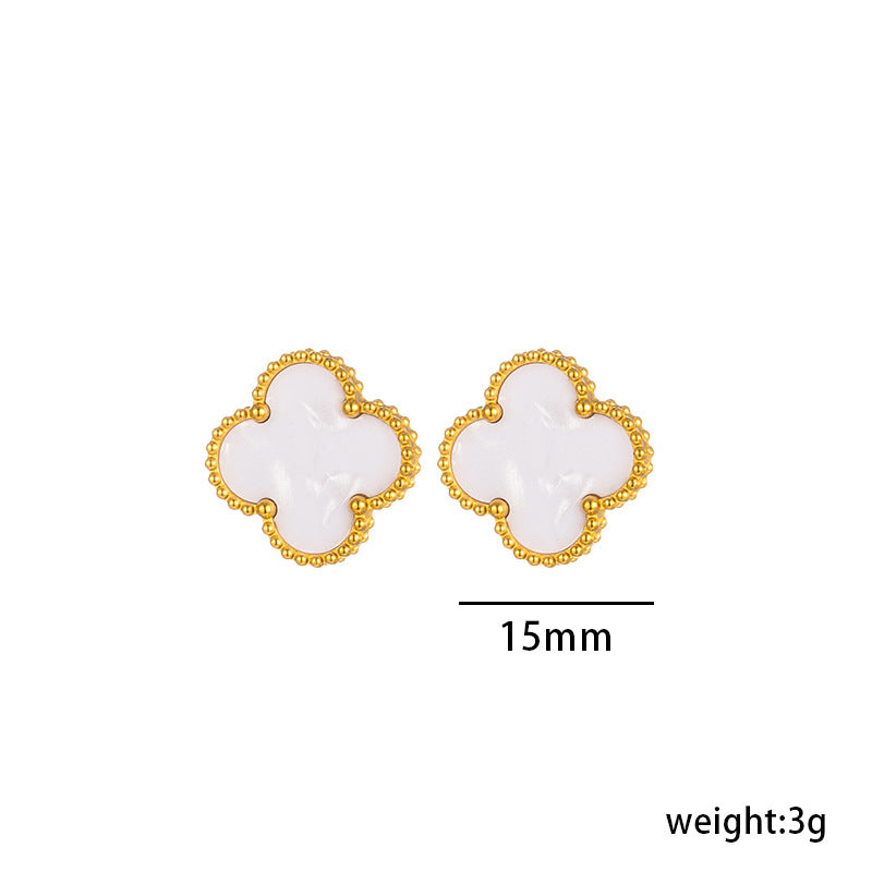 Four Leaf Clover Necklace Earrings and Bracelet Set White