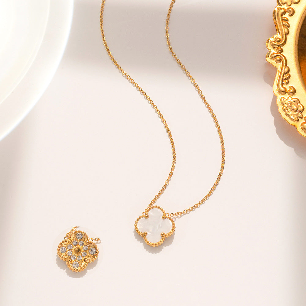 Four Leaf Clover Necklace Earrings and Bracelet Set White