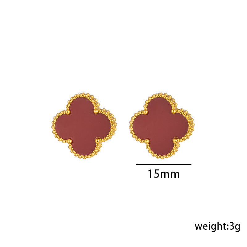 Four Leaf Clover Necklace Earrings and Bracelet Set Red