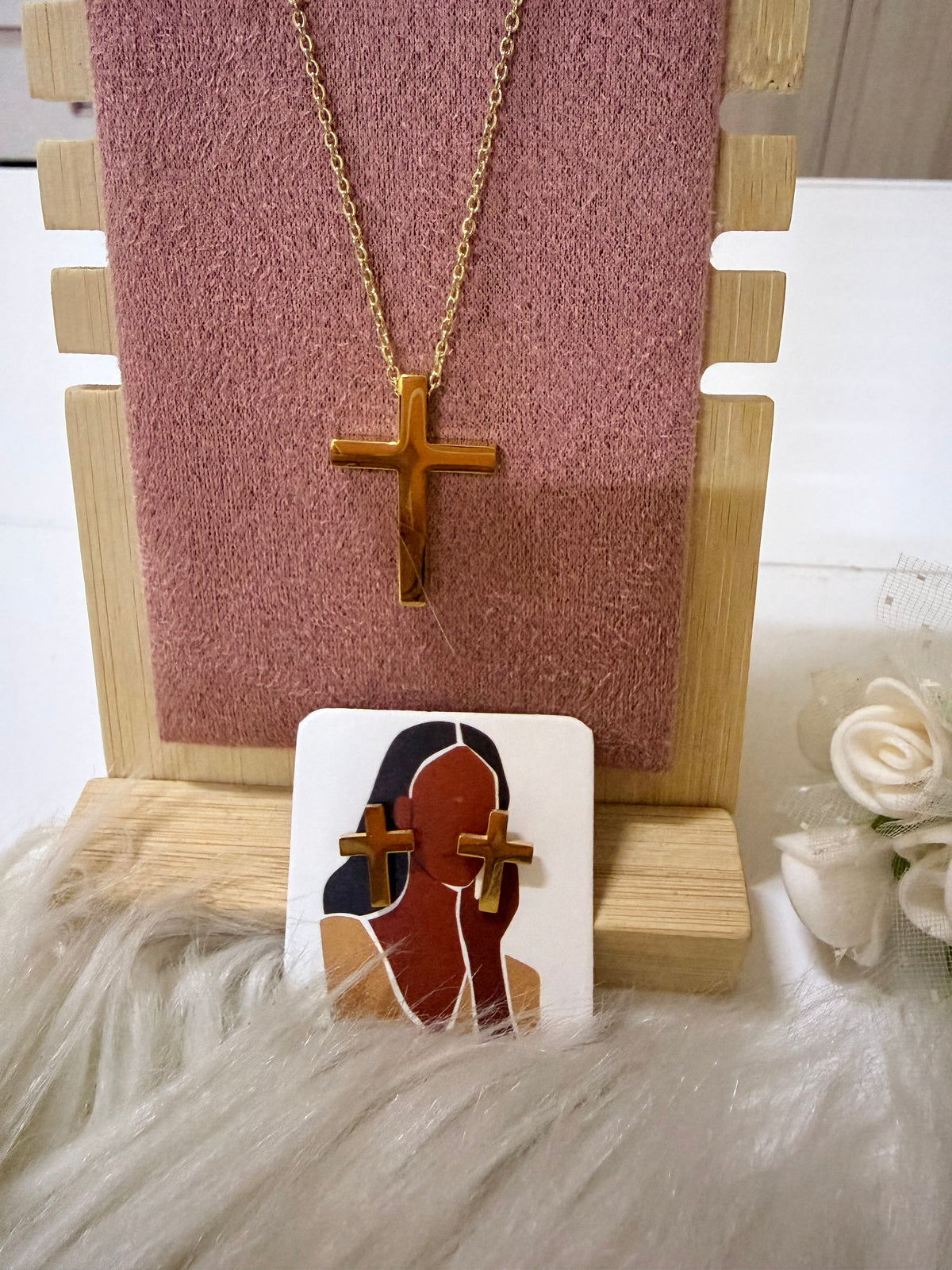 Cross Necklace and Earrings Set