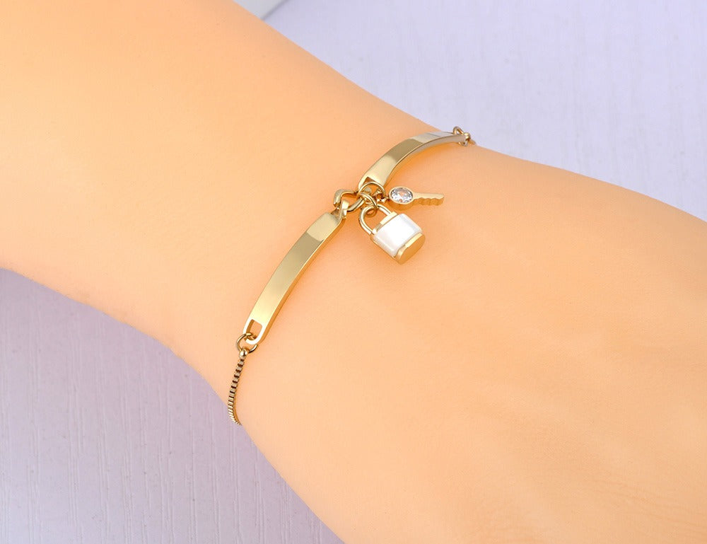Crystal Lock Key Charm Bracelet