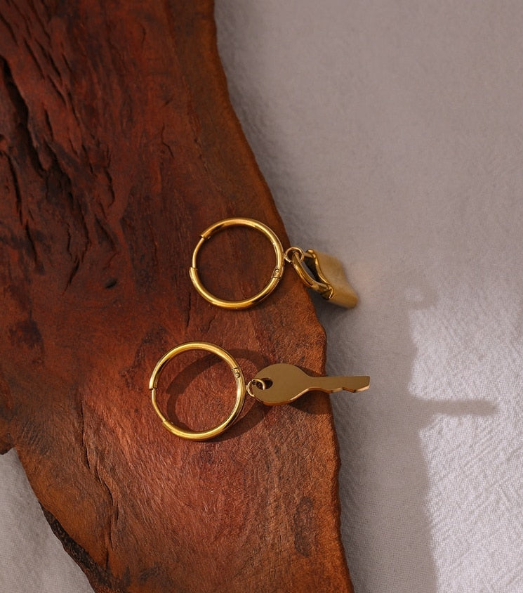 Lock and Key Drop Earrings