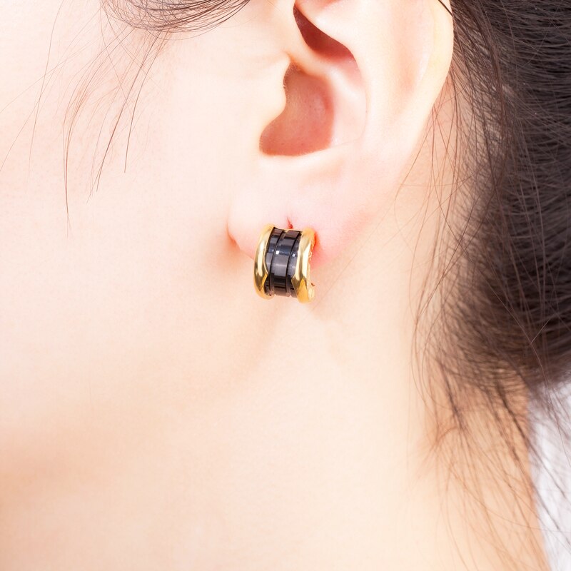 Stainless 18K Gold Plated Black Ceramic Earrings