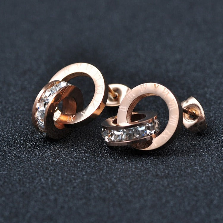 Crystal Double Circle Necklace and Earrings Set