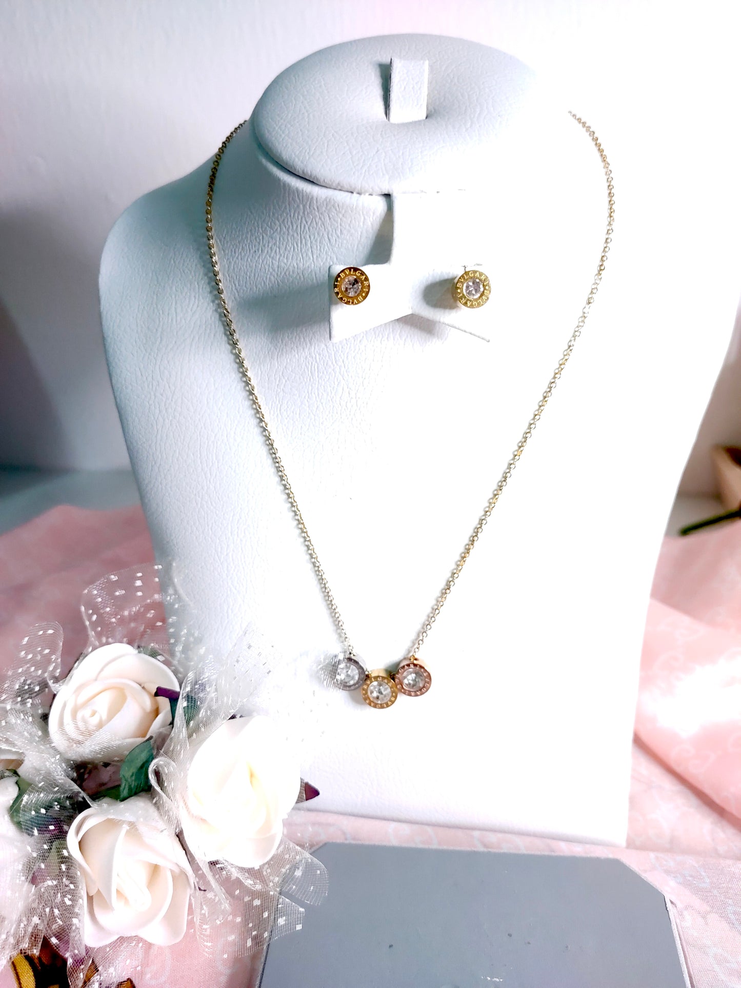 Tricolor Minimalist Necklace and Earrings set