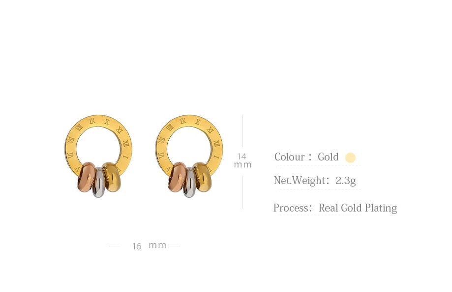 Roman Numeral Round Band Earrings