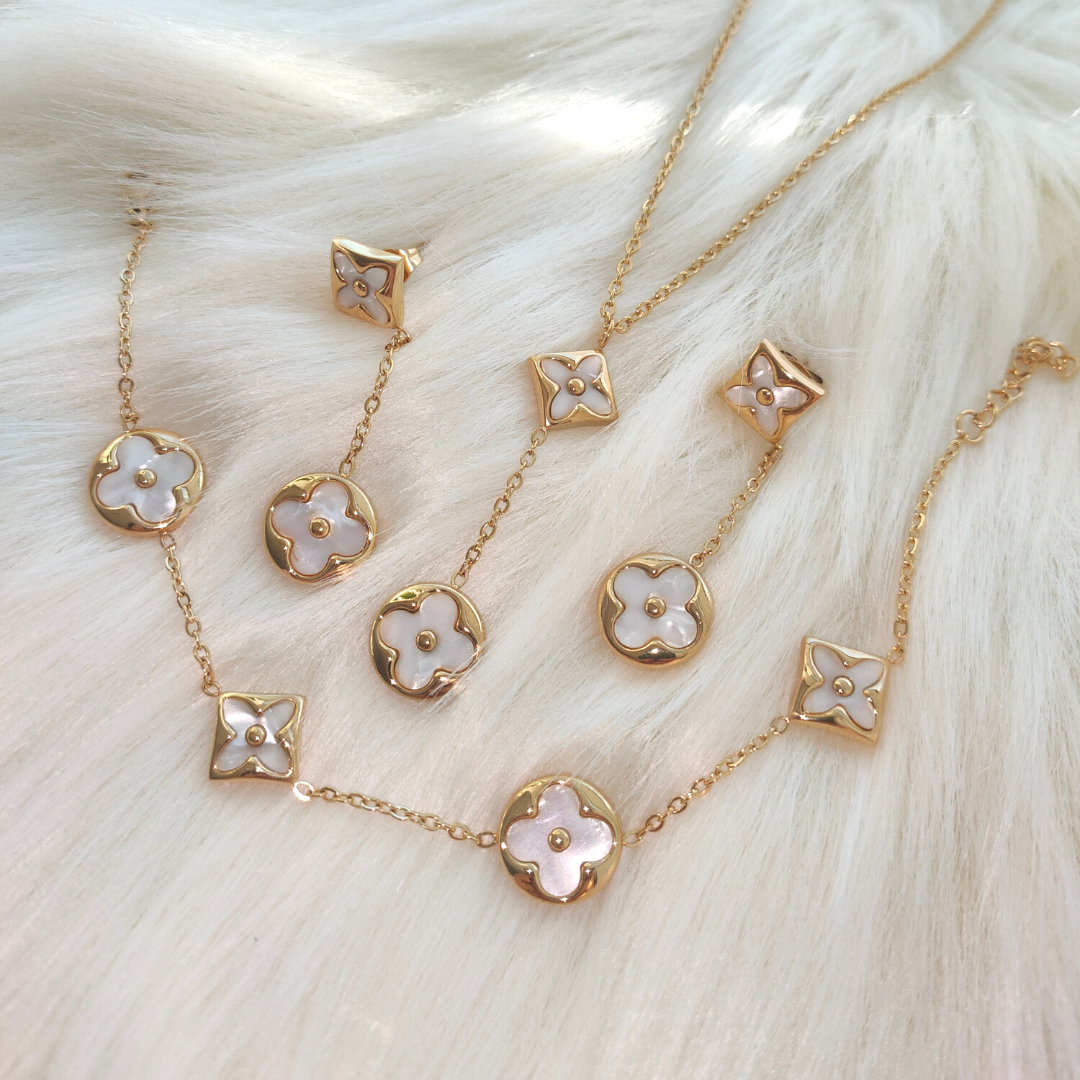 Floral Necklace, Bracelet, Ring and Earrings Set