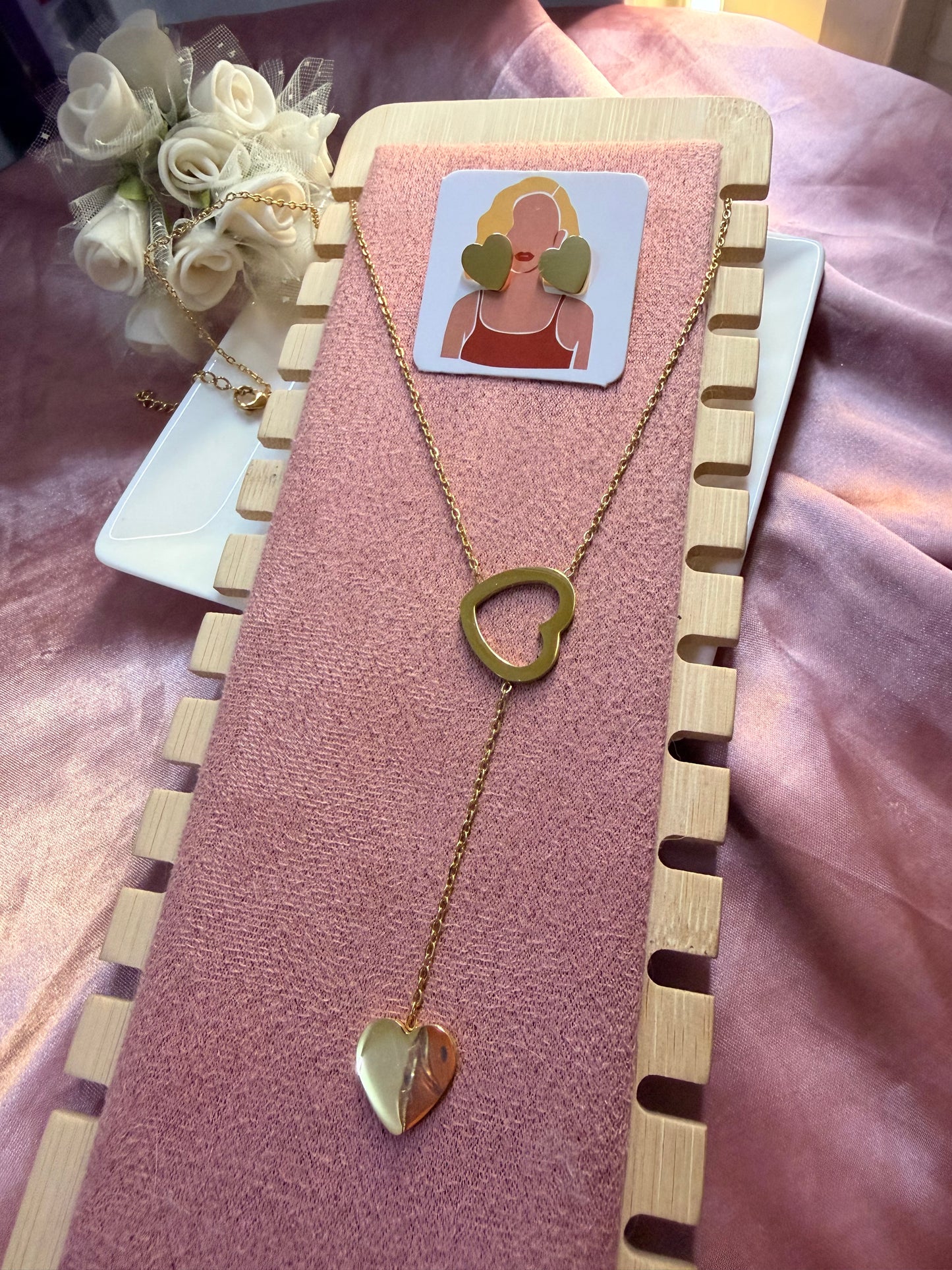 Heart Necklace and Earrings Set