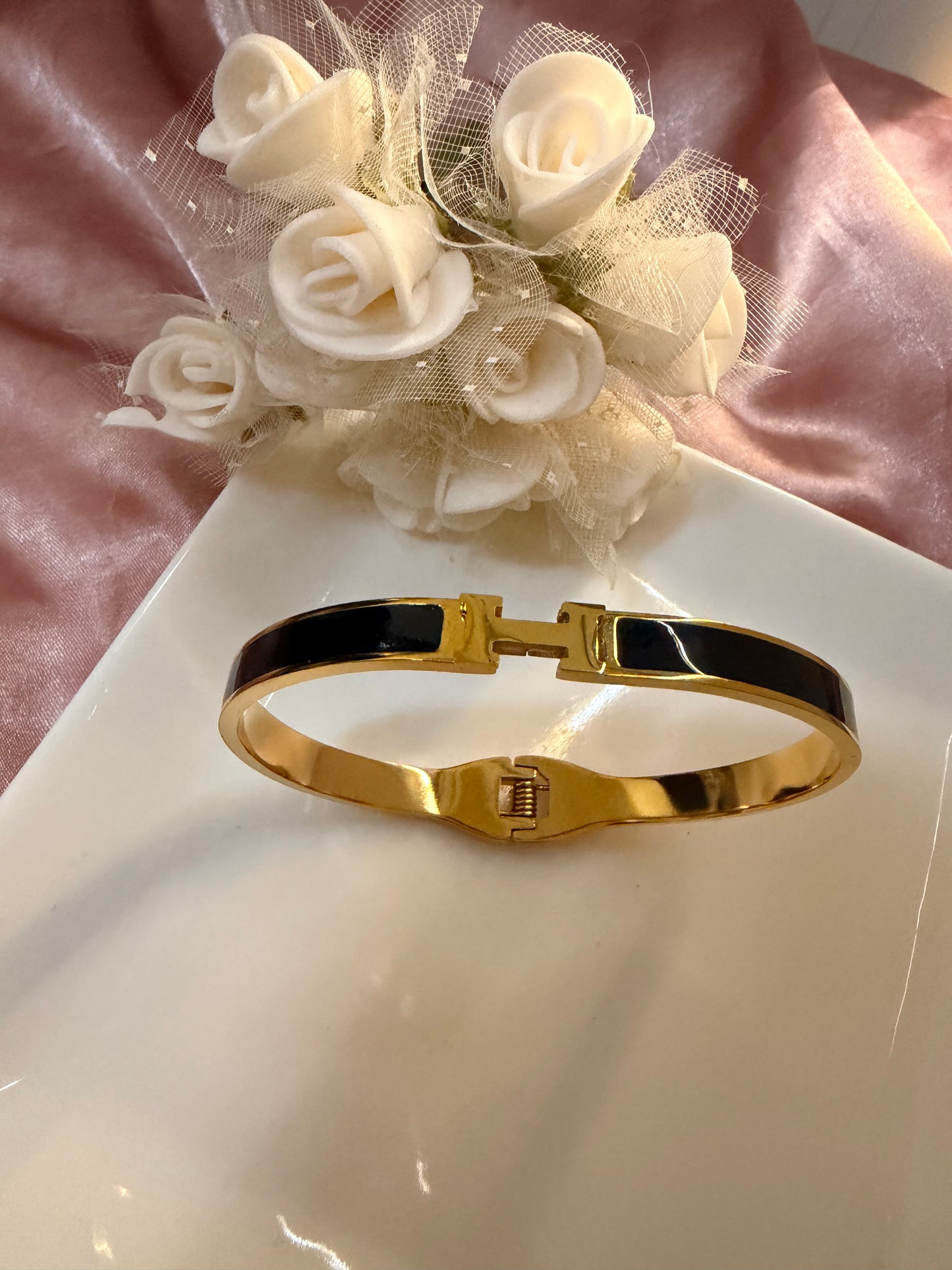 H Black Enamel Bangle