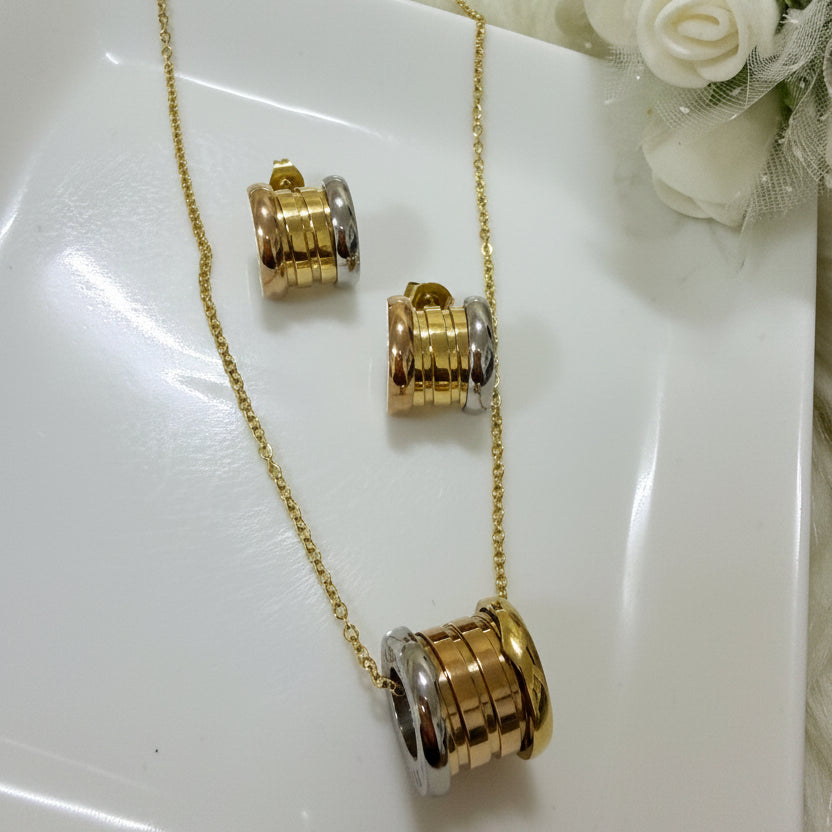 Tricolor B zero Necklace and Earrings Set