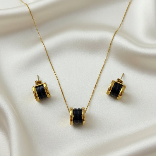 Black & Gold B zero Necklace and Earrings Set