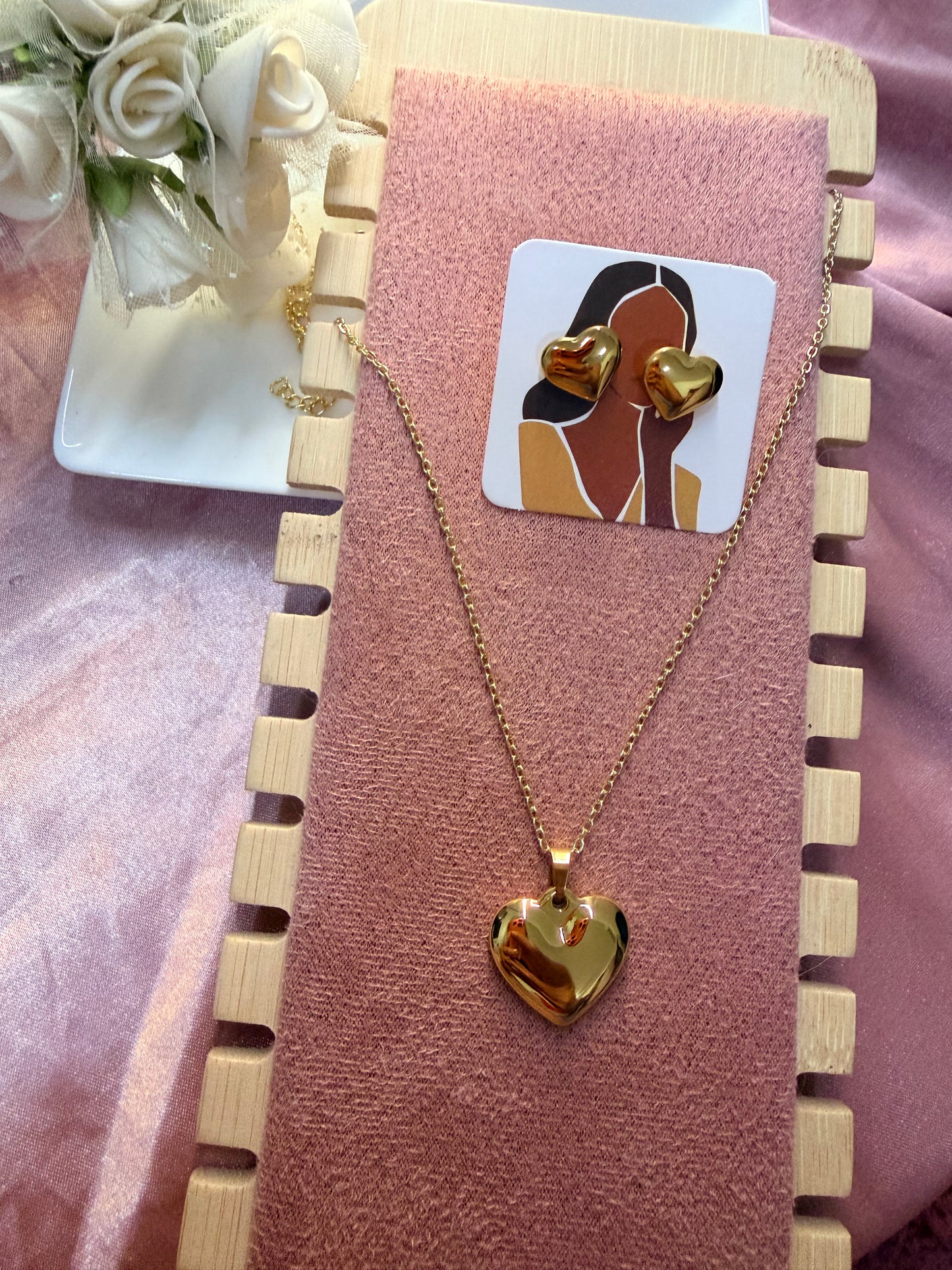 Heart Necklace and Earrings Set