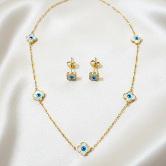Floral Eye Necklace and Earrings Set