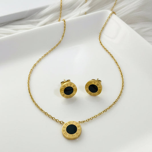 Black Enamel Necklace and Earrings Set