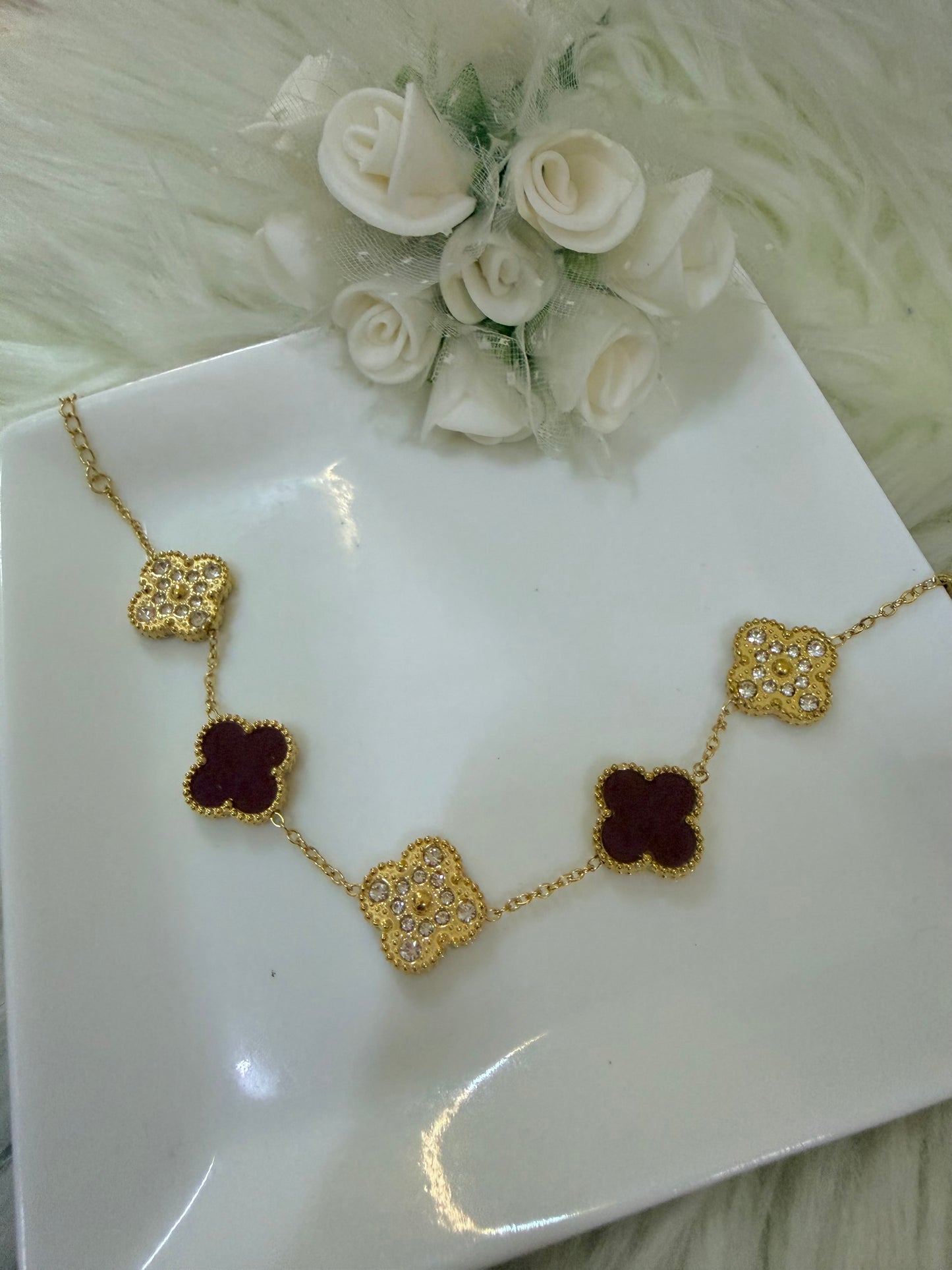 Four Leaf Clover Zirconia Bracelet Red