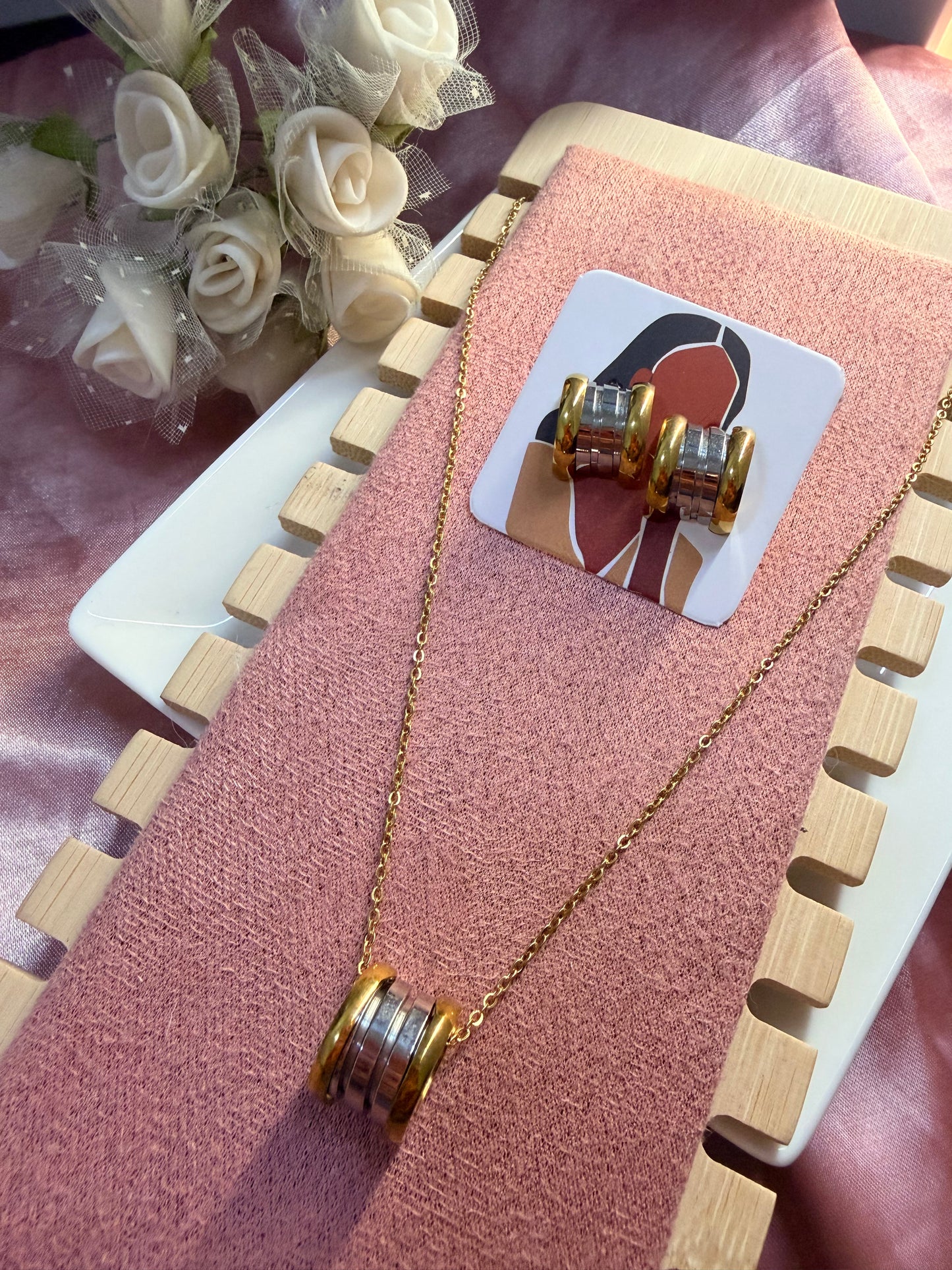 2 tone B zero Necklace and Earrings Set