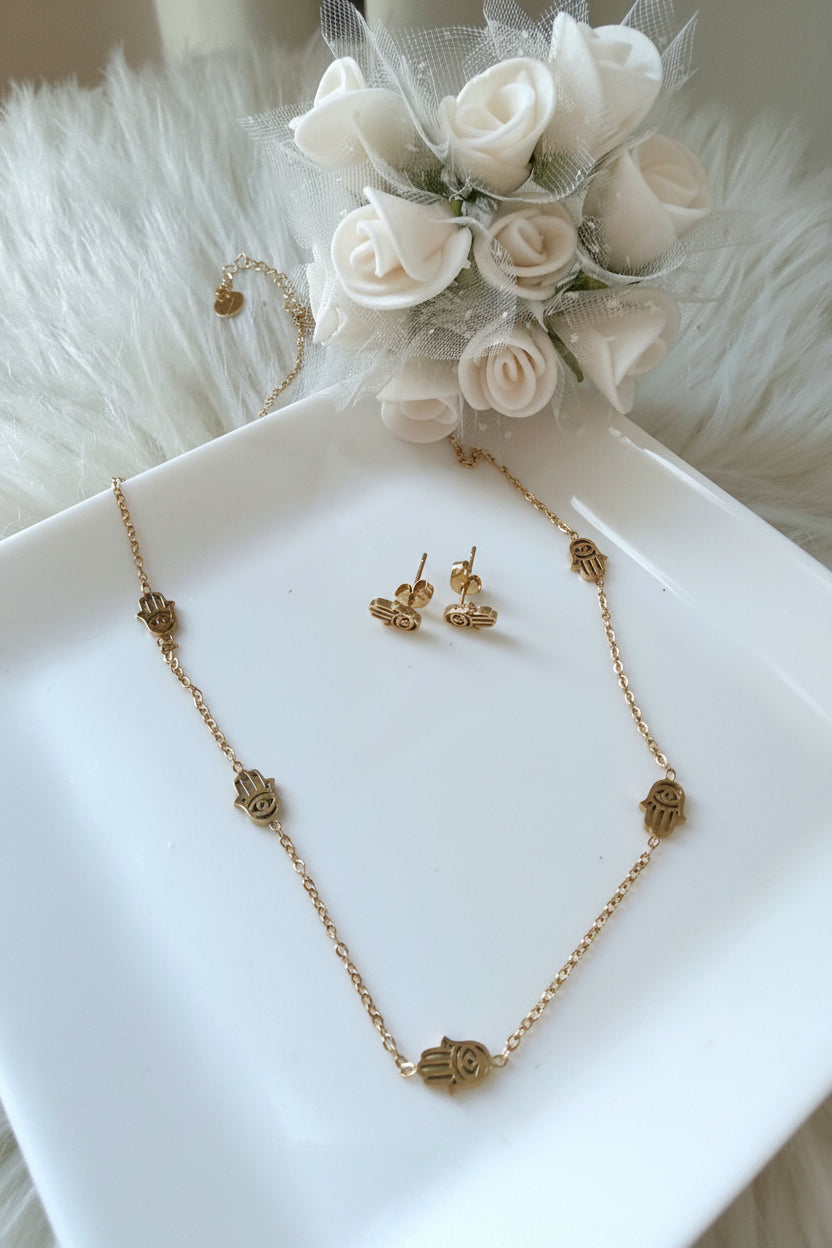 Hamza Hand Necklace and Earrings Set