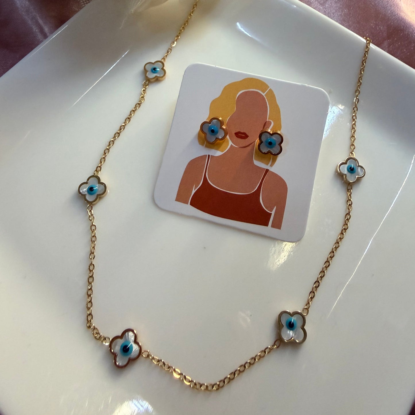 Floral Eye Necklace and Earrings Set