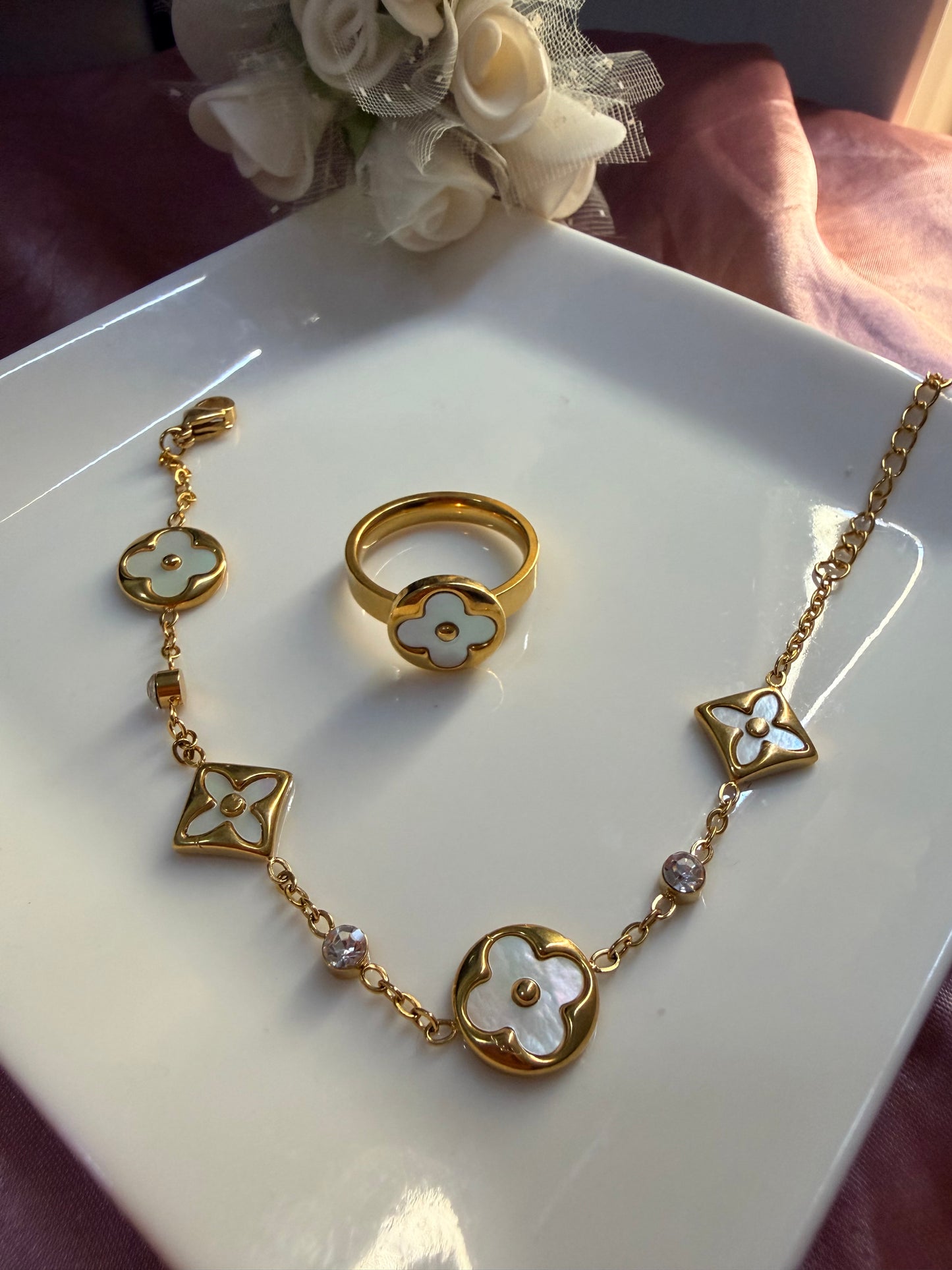 Floral Bracelet and Ring Set