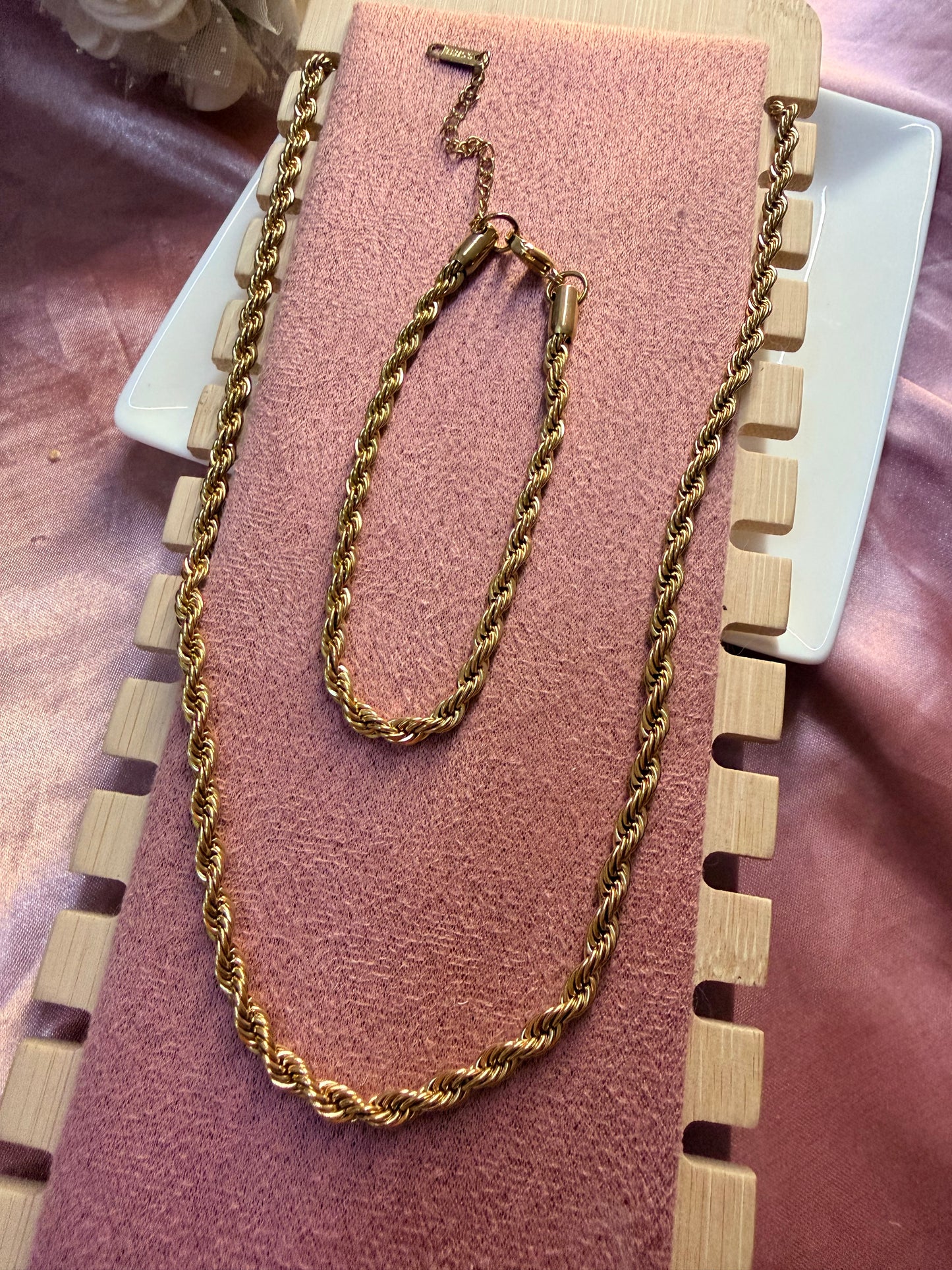 Rope Chain Necklace and Bracelet Set