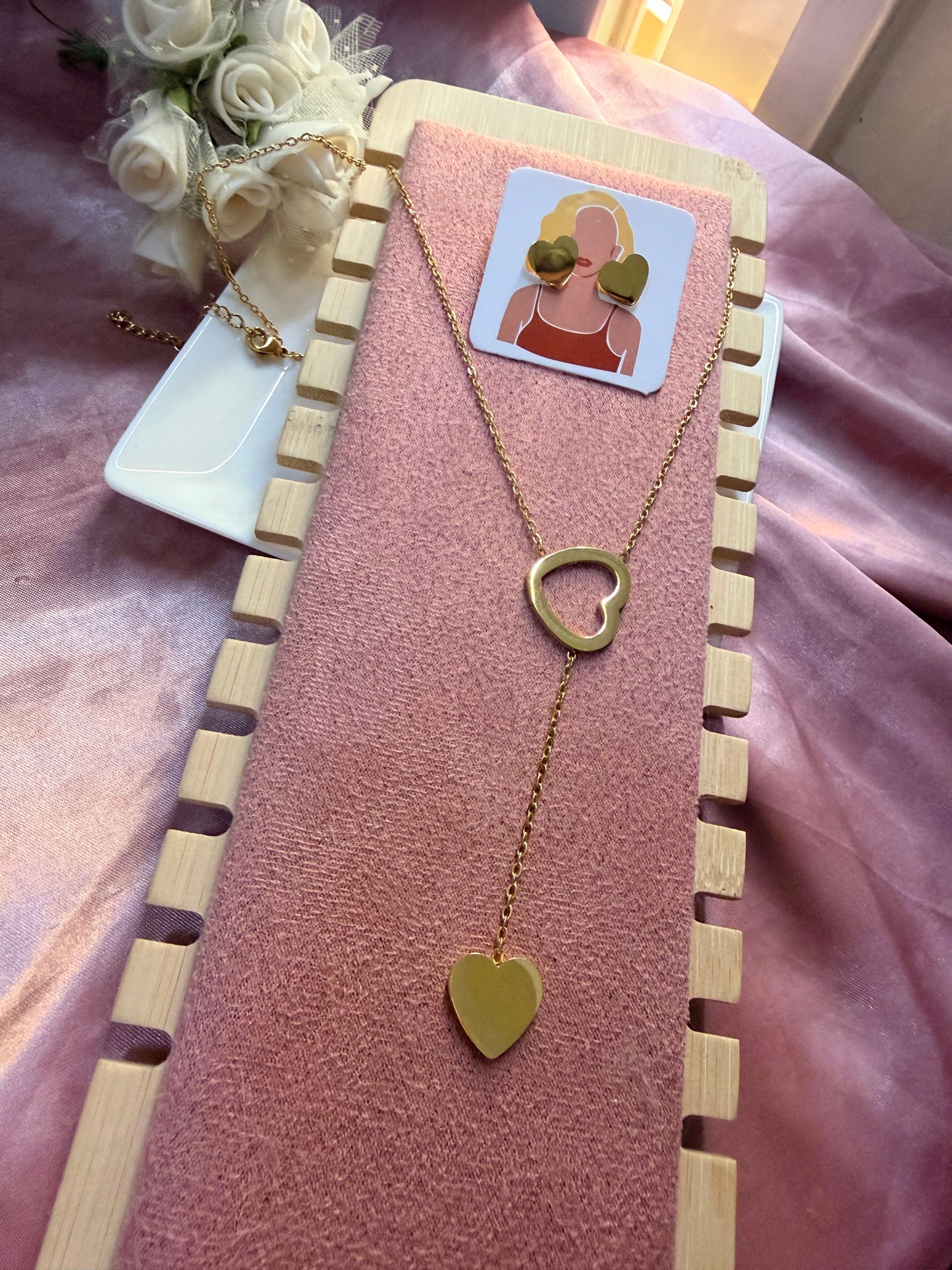 Heart Necklace and Earrings Set