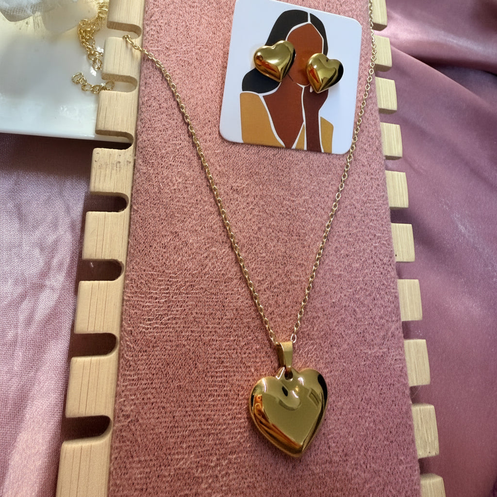 Heart Necklace and Earrings Set