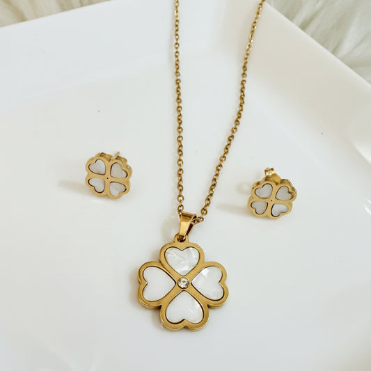Lucky Clover Necklace and Earrings Set