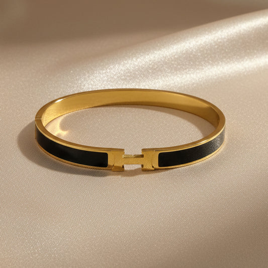 H Black Enamel Bangle