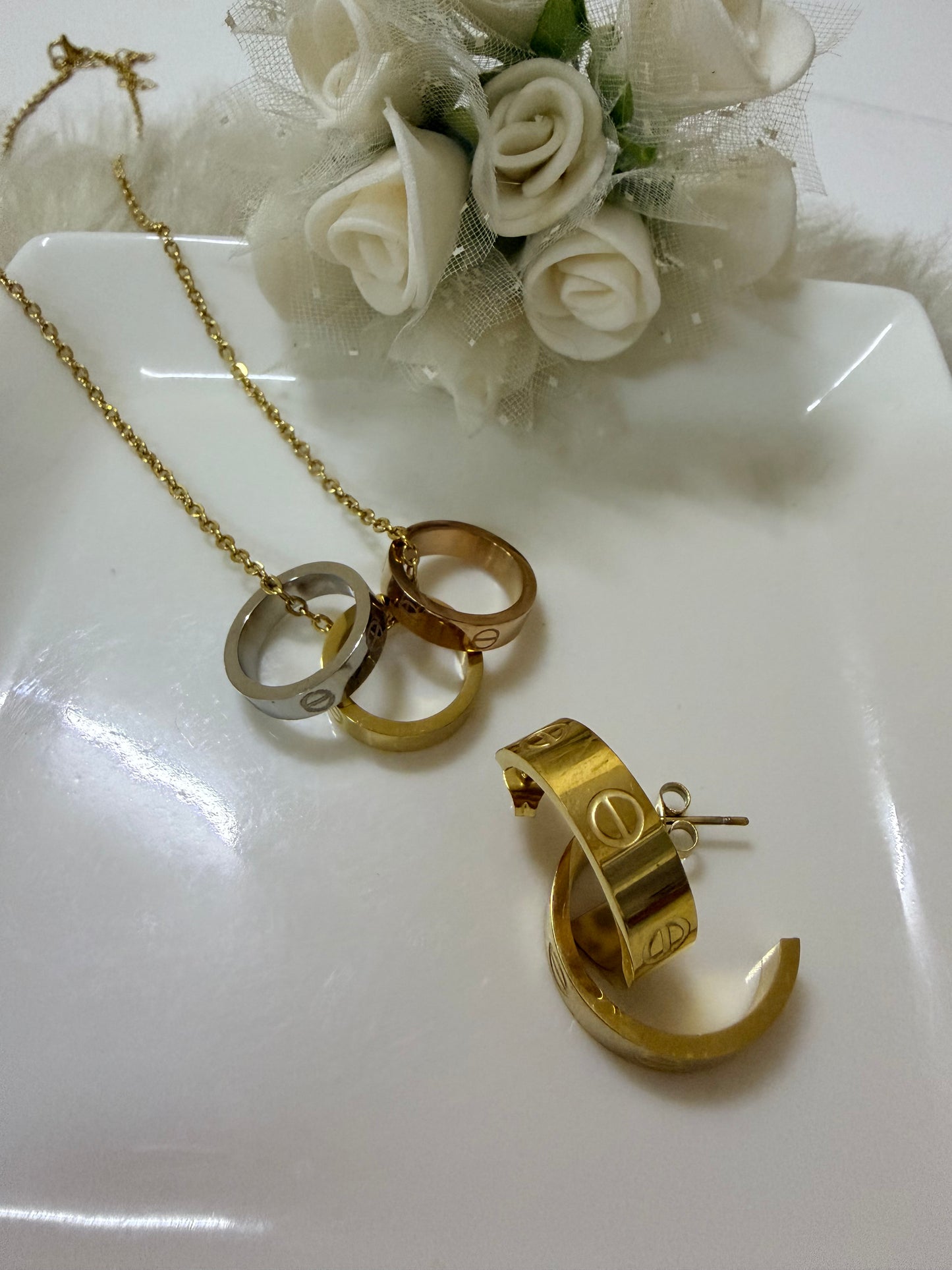 Tricolor Forever Love Necklace and Earrings Set