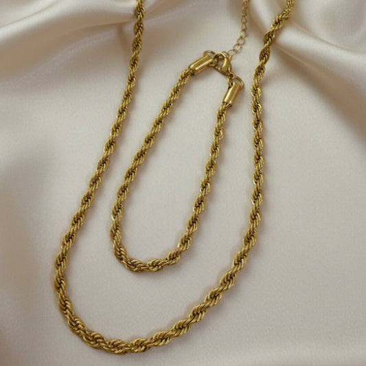 Rope Chain Necklace and Bracelet Set